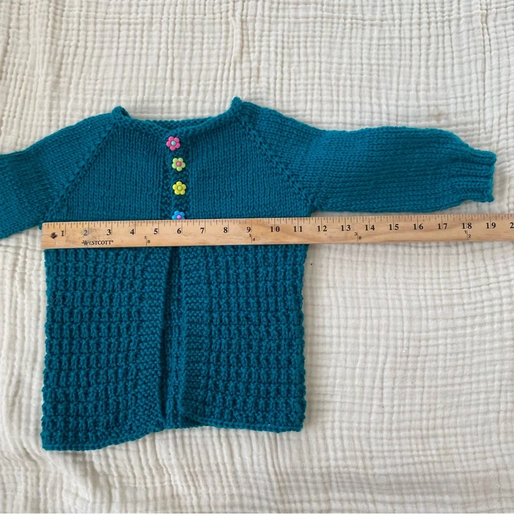 HANDMADE WOOL Cardigan Merino Blend Sweater Top Hand Knit Cozy Stitch Floral